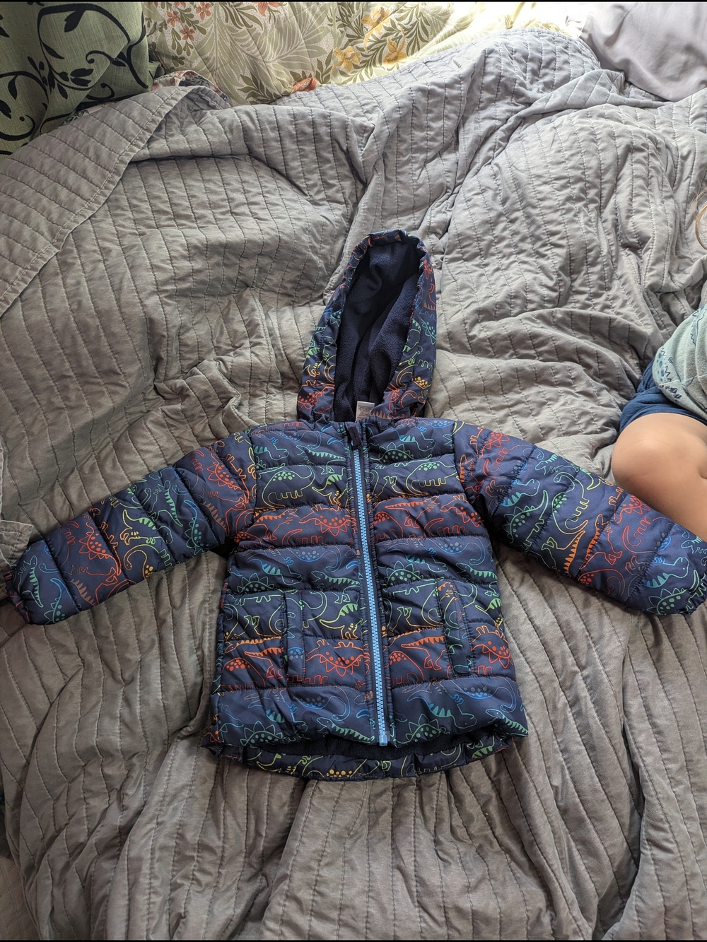 Little Me Navy Dinosaur Print Puffer Jacket with Hood